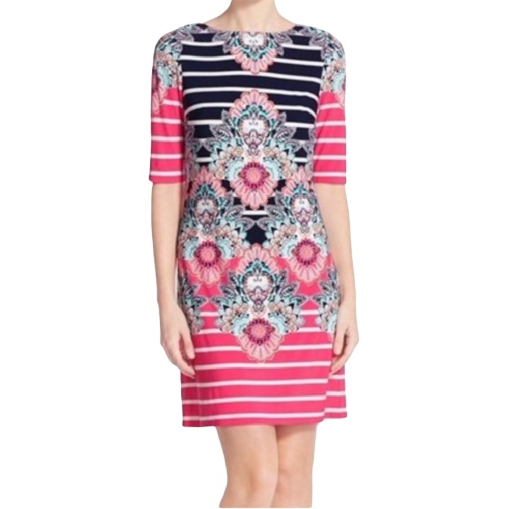 Size 4: Eliza J Women’s Floral & Striped Sheath Dress Shift Style